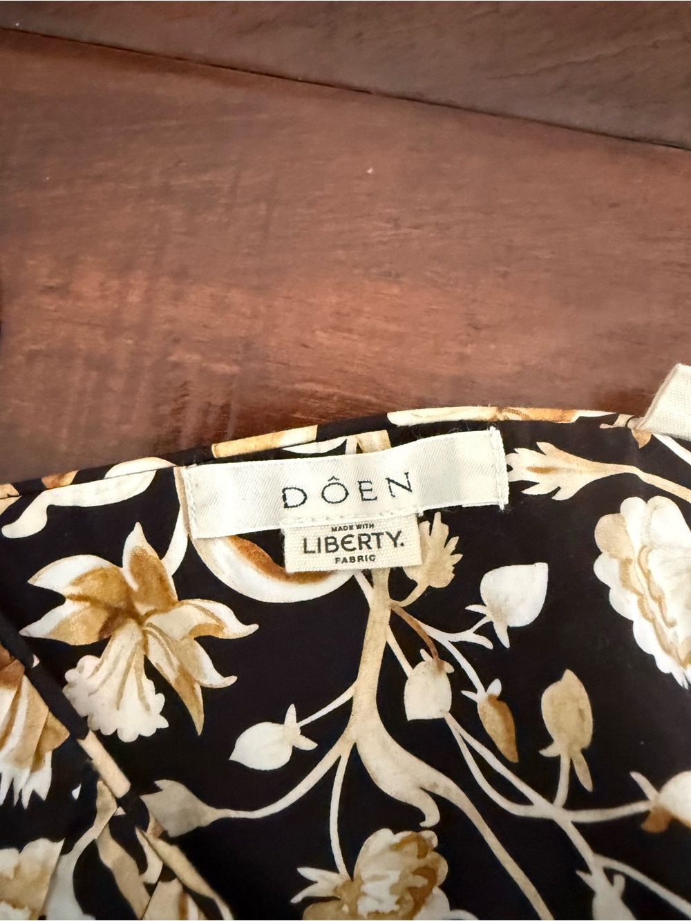 Doen Black Crop Top with Cream and Tan Floral Print